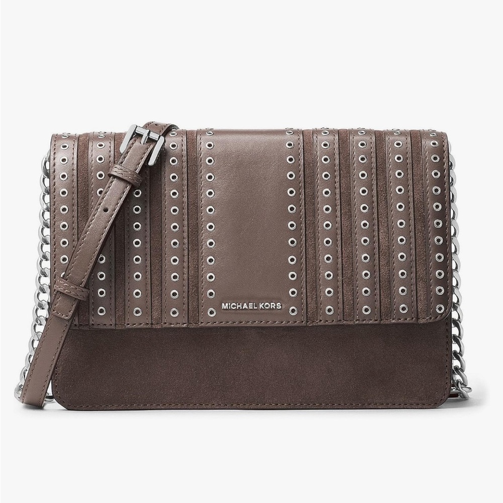 Michael Kors Brooklyn Grommet Suede Crossbody Clutch Shoulder Bag Cinder 298